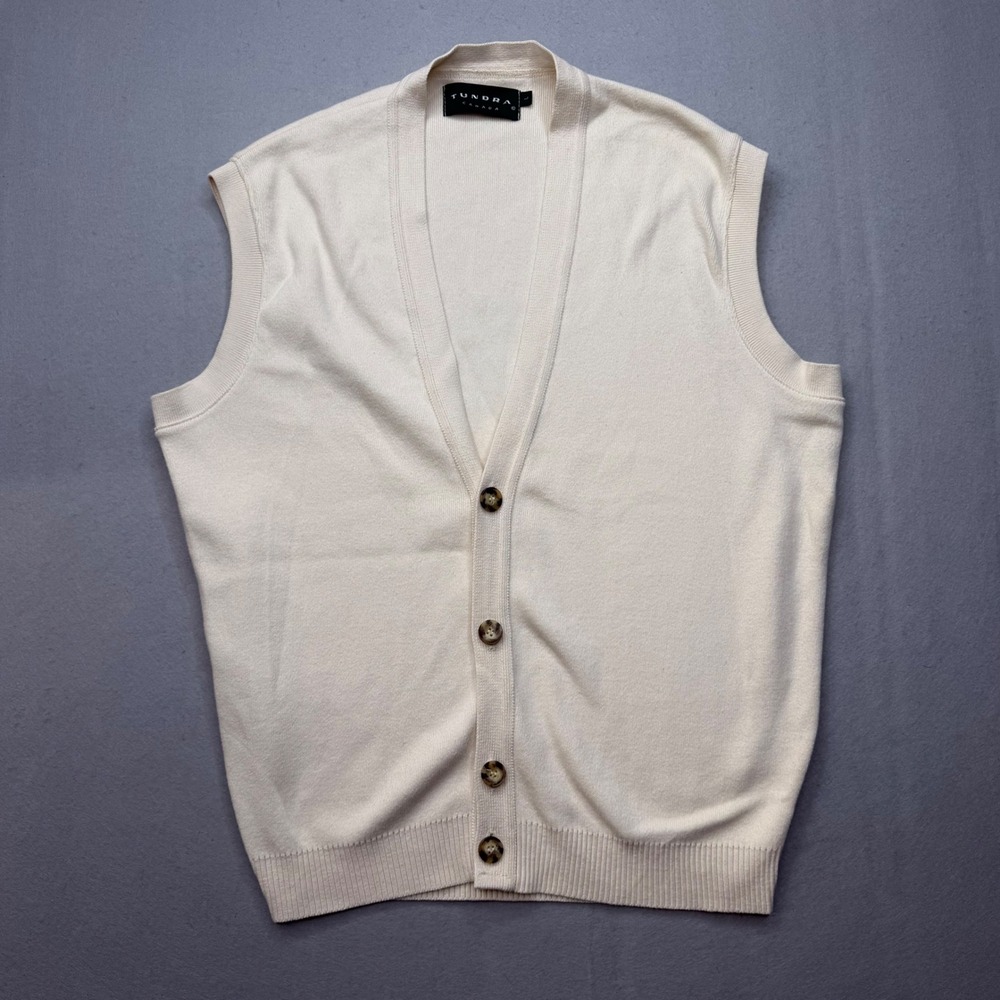 Tundra Canada Men's Large Cardigan Sweater Vest Vintage Cream Cotton Button Up